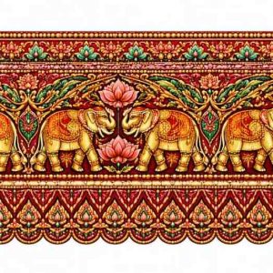 Traditional Zari Royal Elephant & Lotus Border - Image 1