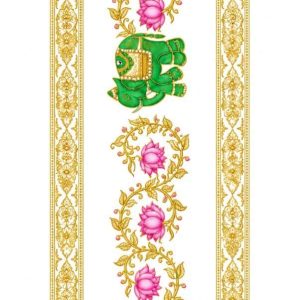 Green Elephant & Pink Lotus Vertical Zari Border - Image 1