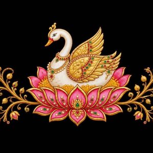 Regal Golden Swan on Pink Lotus Motif - Image 1