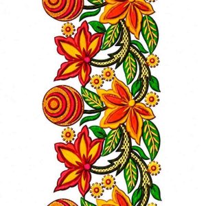 Red & Orange Floral Vine Embroidery Border - Image 1