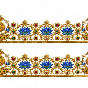 Golden Peacock & Blue Lotus Zari Border - Image 1