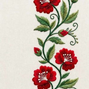 Red Floral Creeper Embroidery Border - Image 1