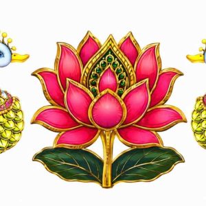 Ornate Ducks & Central Pink Lotus Motif - Image 1