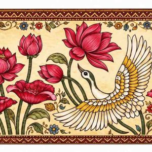 Golden Swan & Pink Lotus Painting Border - Image 1