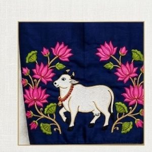 Sacred Cow and Lotus Embroidery Blouse Design - Image 2