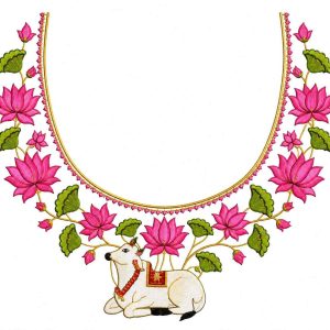 Sacred Cow and Lotus Embroidery Blouse Design - Image 1