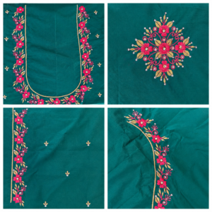 Teal Green Pink Floral & Medallion Embroidery - Image 1