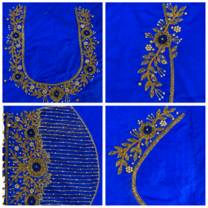Royal Blue & Gold Floral Zardozi Neckline - Image 1