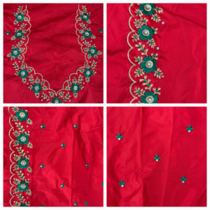 Red & Emerald Green Floral Vine Embroidery - Image 1