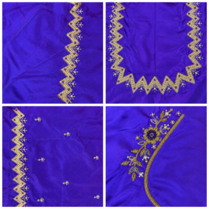 Royal Blue Zigzag & Floral Neckline Embroidery - Image 1
