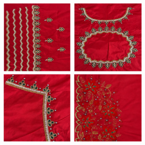 Bright Red Chevron & Emerald Stone Embroidery - Image 1