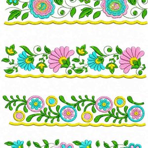 Colorful Floral Vine Border Embroidery Design Set - Image 1