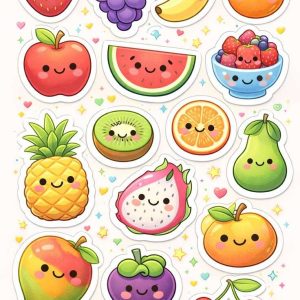 Kawaii Fruit Sticker Pack Embroidery Design - Image 1