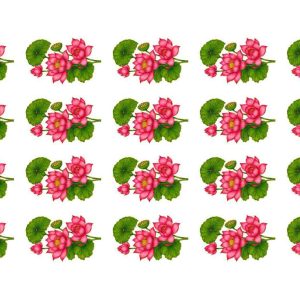 Pink Lotus with Green Leaf Repeat Sheet Embroidery Design - Image 1