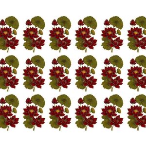 Deep Red Lotus Blossom Repeat Sheet Embroidery Design - Image 1