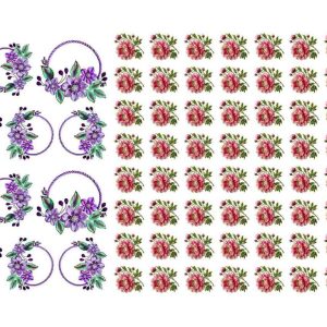 Purple Flower Wreath Frame & Small Floral Repeat Embroidery Layout - Image 1