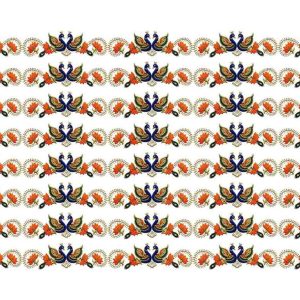 Dual Peacock & Orange Lotus Garland Border Strip Embroidery Design - Image 1