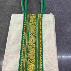 Natural Jute Bag with Green zari Border - Image 2