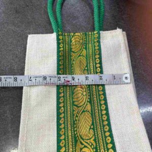 Natural Jute Bag with Green zari Border - Image 3