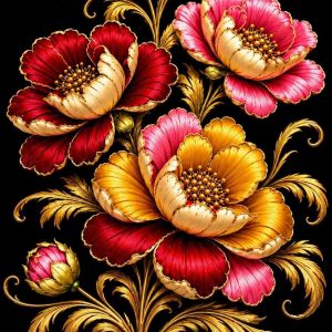 Royal Crimson & Gold Floral Motif - Image 1