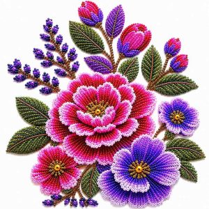 Beaded Pink & Purple Peony Bouquet - Image 1