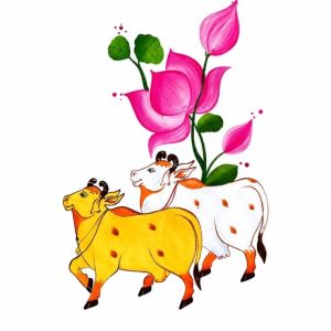 Sacred Kamadhenu Cows with Lotus - Image 1