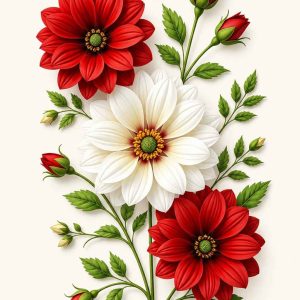 Red & White Dahlia Bouquet - Image 1