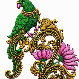 Royal Green Parrot & Lotus - Image 1