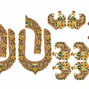 Royal Peacock & Floral Embroidery Neckline Set - Image 1