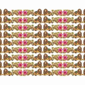 Sitting Lions & Hibiscus Scroll Border Lines - Image 1