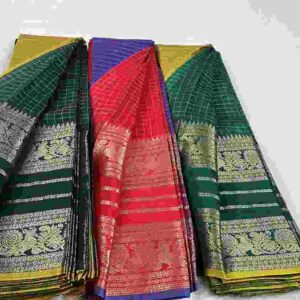 Traditional Checkered Zari Border Saree Collection (Multi-Color Assortment) - Image 4