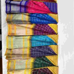 Checked Gold Zari Temple Border Saree