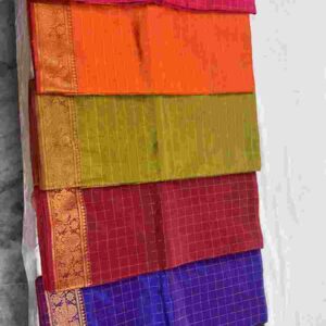 Checked Gold Border Silk Saree