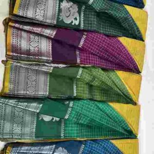 Checked Mustard Edge Silver Border Saree (MYWCS27)
