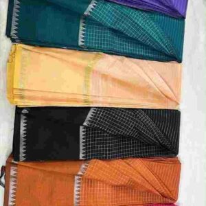 Fine Checkered Temple Border Saree Assortment - Image 1