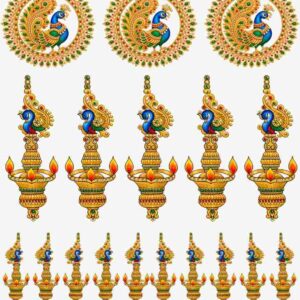 Regal Peacock Medallions & Hanging Diya Lamps - Image 1