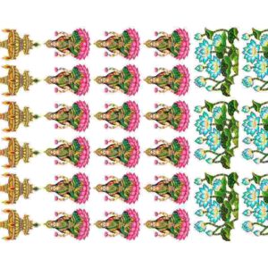 Goddess Lakshmi, Diya Lamp & Lotus Motif Set - Image 1