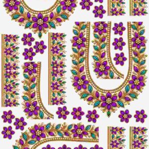 Purple Gemstone Floral Blouse Embroidery Layout - Image 1